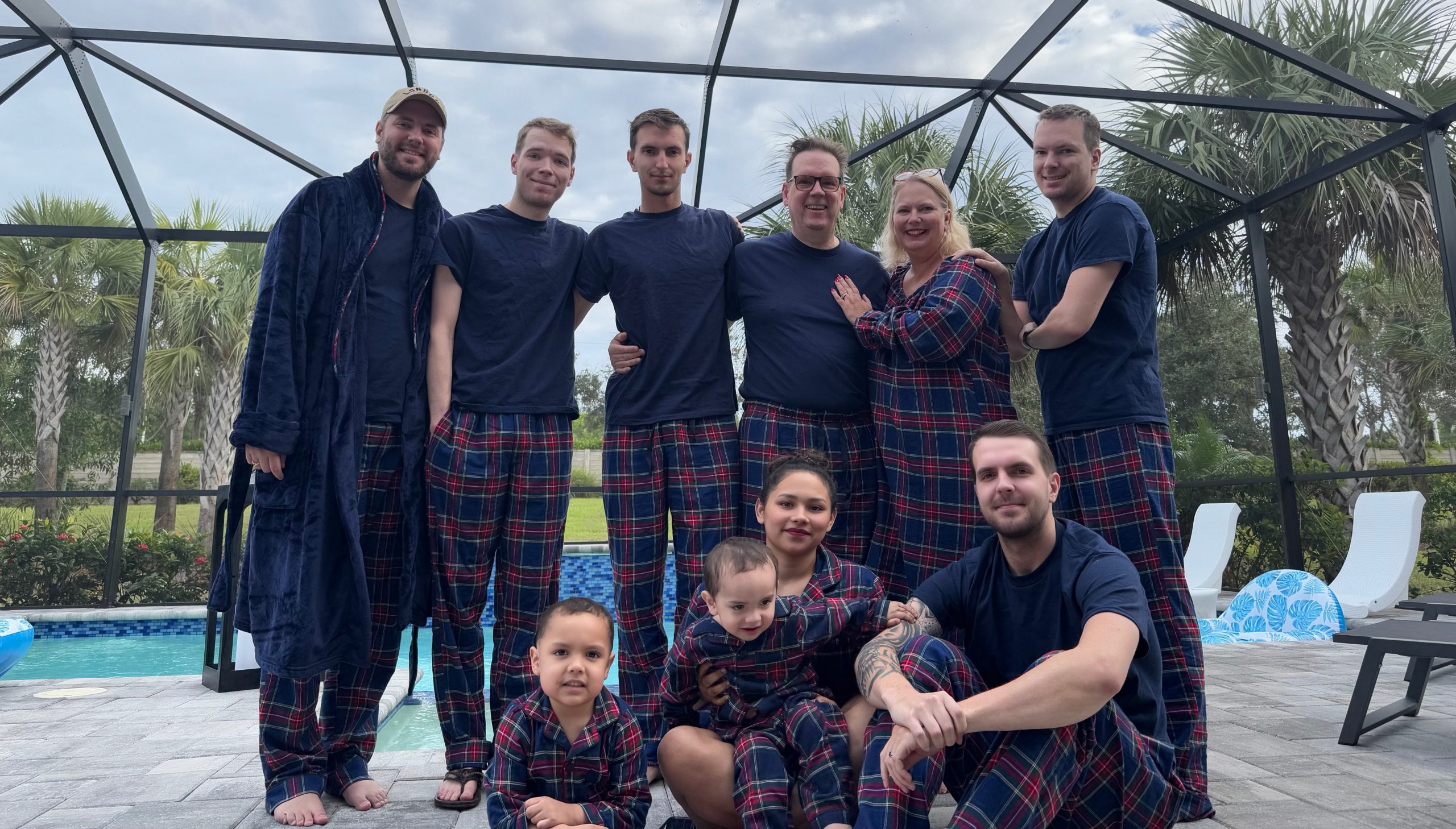 Family picture in matching pajamas
